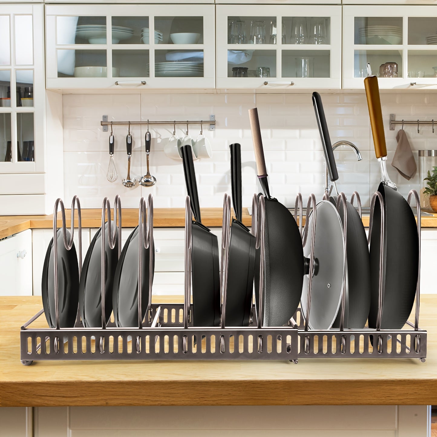 Pannenrek – Pannendekselhouder – Keukenkast Organizer – Opbergrek – Dekselhouder – Verstelbaar 30-59 cm – Roestbestendig Staal – 10 Lagen Ruime Capaciteit