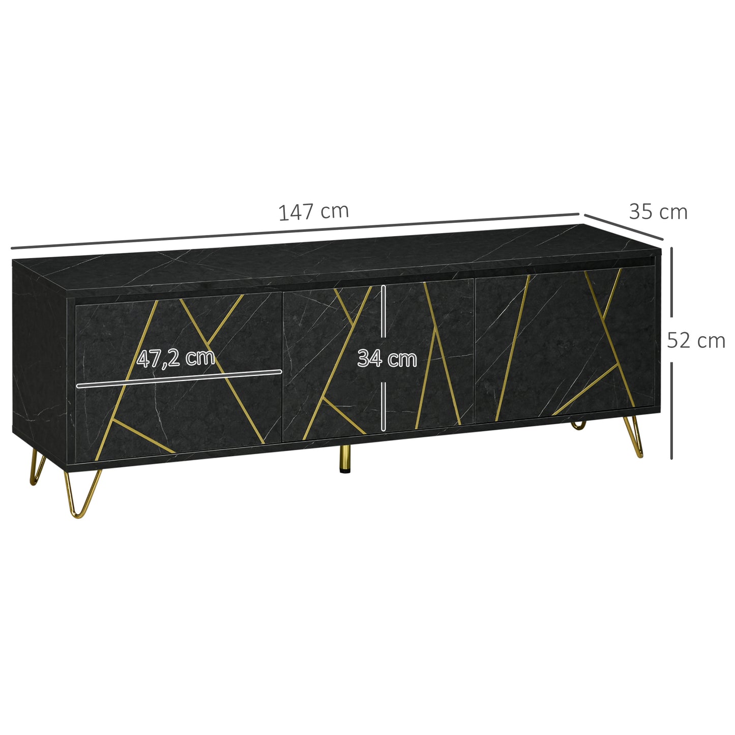 TV Meubel – TV Kast – TV Dressoir – TV Bank – Tv Meubel Metaal – 147 cm – Marmer Effect – Softclose Deuren – Kabelmanagement