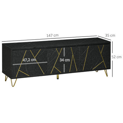 TV Meubel – TV Kast – TV Dressoir – TV Bank – Tv Meubel Metaal – 147 cm – Marmer Effect – Softclose Deuren – Kabelmanagement
