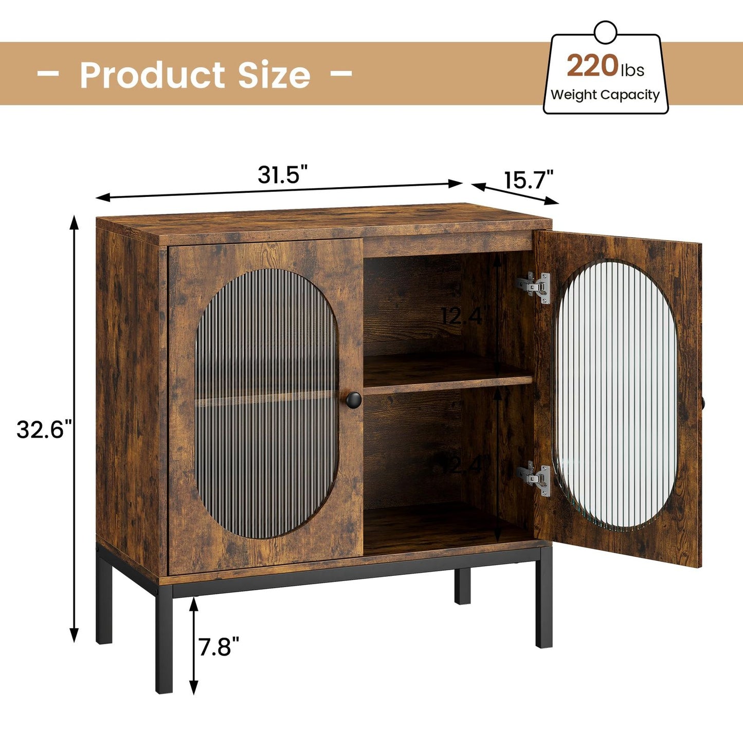 80.01cm Modern Rattan Storage Buffet Cabinet with Adjustable Shelves - -Standing Sideboard Suitable for, Dining Room, Entryway - Wood Tone Pantry Cabinet, Assembly Required
