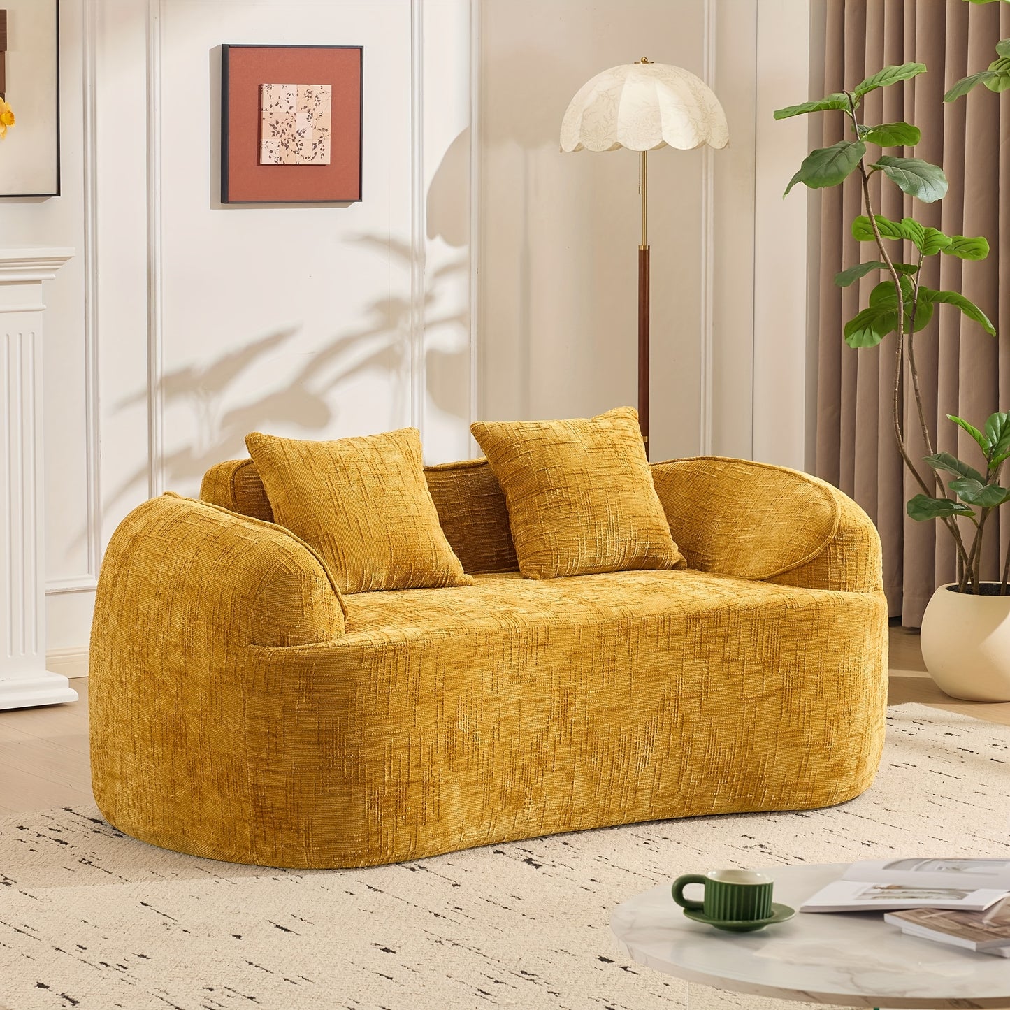 Tweezitsbank – Bank – Sofa – Zitsbank – 2-zitsbank – Mosterdgeel – Compact Ruimtebesparend – Makkelijk Schoon Te Maken