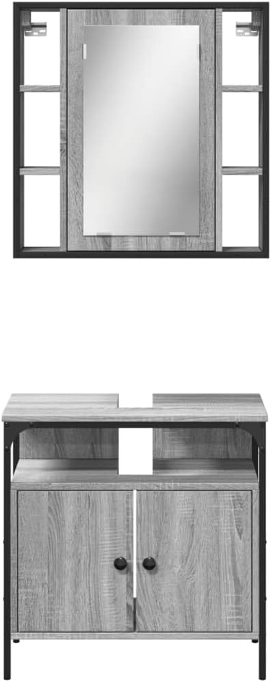 vidaXL 2 Piece Bathroom Furniture Set Processed Wood Grey Sonoma Oak Colour, Bathroom Set, Bathroom Cabinet, Vanity Unit, Washbasin, Bathroom Cabinet