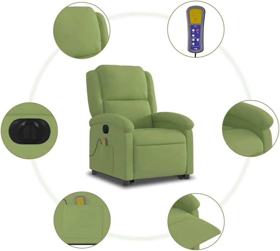 Elektrische Relaxfauteuil – Massagefauteuil – Liftstoel – TV-Fauteuil – Verstelbare Relaxstoel – Lichtgroen Fluweel – 6-Punts Vibratiemassage – Elektrische Opstaan-Ondersteuning