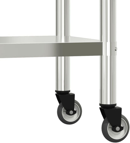 Keukenwerktafel met wielen – Werktafel – Bereidingstafel – Voedselbereidingsbank – Cateringwerkblad – Roestvrij Staal – 110 x 55 x 85 cm