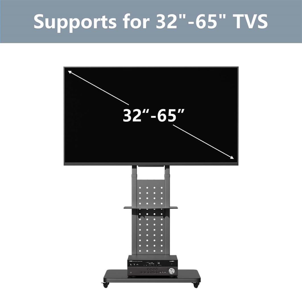 Vloer-Tv-Standaard Op Wielen – Verrijdbare Tv Standaard – Tv Statief – Tv Vloerstandaard – Mobiele Tv Standaard – Voor 32-65 Inch – 90° Draaibaar