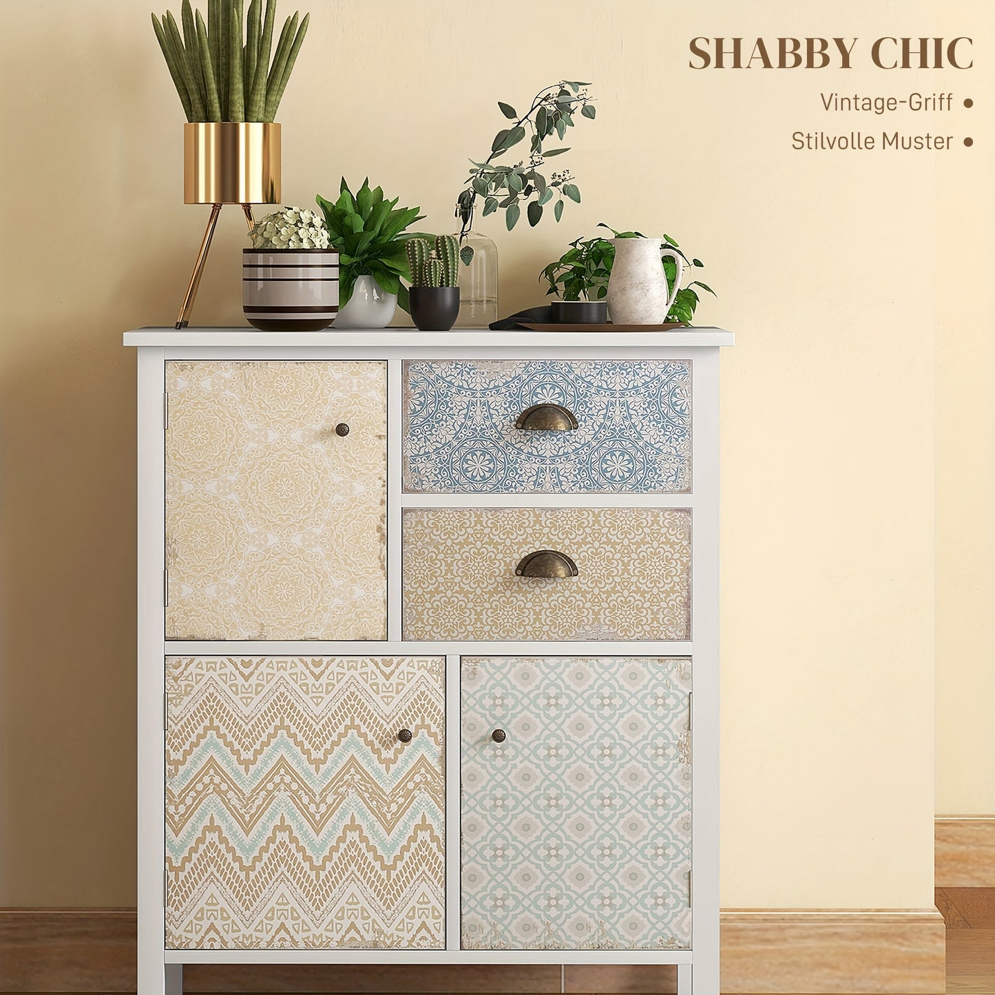 Ladekast – Ladenkast – Commode – Opbergkast – Kastje – Wit – Metaal – 68x34x80 cm – 2 Lades + 3 Open Vakken