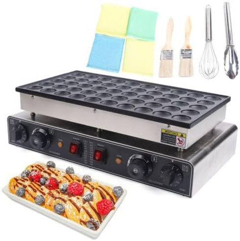 Poffertjes Frying Pan Induction 1700W 50pcs Mini Round Pancakes Pancakes Maker Mini Pancakes Pancakes Pancake Pan with 4 Cleaning Sponges 2 Brushes Egg Racket Food Clip - QUORE