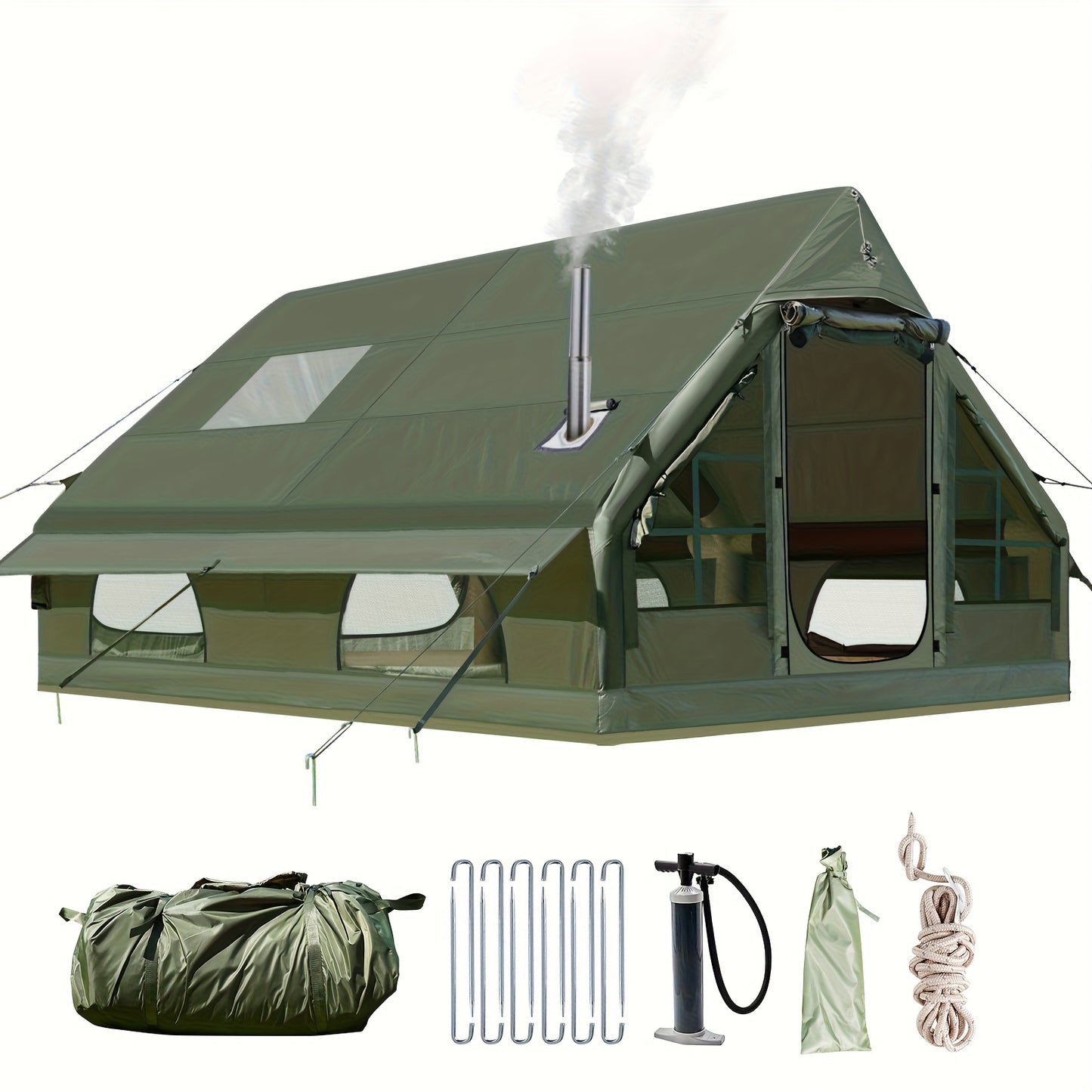 Militaire Tent – Opblaasbare Tent – Kampeertent – Groepstent – Festival Tent – 3x4 Meter Upgraded Tent – Extra Ruimte Voor 6-10 Personen – Duurzaam 420-D Oxford Materiaal Met Handpomp