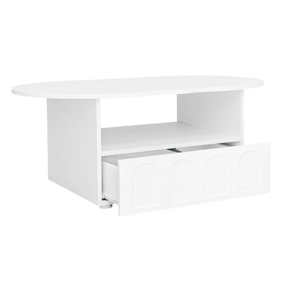 Wolkvormige Salontafel – Koffietafel – Bijzettafel – Opbergtafel – Woonkamertafel – Wit – Met Lades en Kastjes – Duurzaam Hardhout en Kunsthout