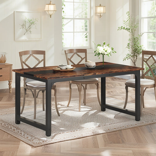 160.02cm x 80.01cm Heavy-Duty Industrial Dining Table & Desk - Rustic Brown Engineered Wood Top with Metal Legs, Large Rectangular Surface for Kitchen, Conference, Home Office - Easy ssembly, Fits 4-6 People (Table Only), Kit