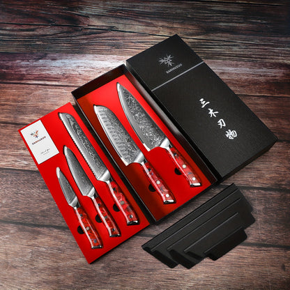 Koksmes Set – Keukenmessen – Snijmessen – Serveerdoeken – Vleesmessen – Blauw – Japans VG-10 Damaststaal – Ergonomische Resin Handgrepen