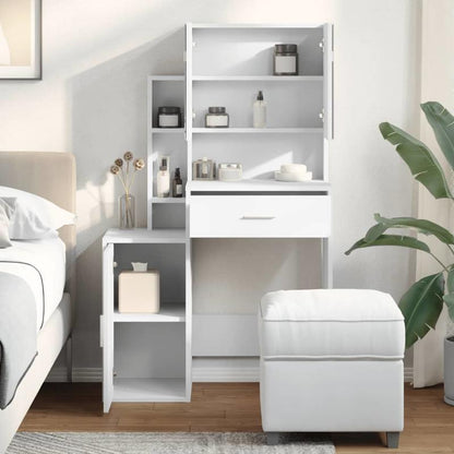 Kaptafel – Make-up Tafel – Dresser – Meubel – Make-up Spiegel – Modern Wit – Compact 80x35x132 cm – MDF & Hardhout, Inclusief Opberglades