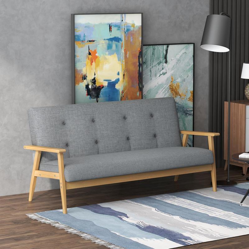 Easy-to-Assemble Modern 3-Seater Sofa Bed-like Couch - Thick Foam & Rubberwood Frame, Gray Upholstered Futon Sofa for Small Spaces, Apartments, Living Room, Bedroom, Office - Durable (Assembly Required)