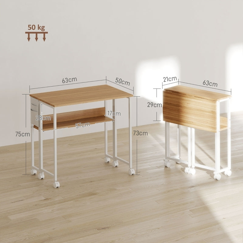 Opvouwbaar Bureau – Folding Desk – Computer Desk – Study Desk – Bureau Voor Thuis – Natuurlijk Hout – Ruimtebesparend 63 cm – Inclusief Plank En Opbergtas