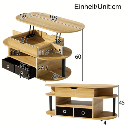 Salontafel – Koffietafel – Tafeltje – Verhoogbare Tafel – Houten Tafel – Verstelbare Hoogte – Hardhout Met Opbergruimte