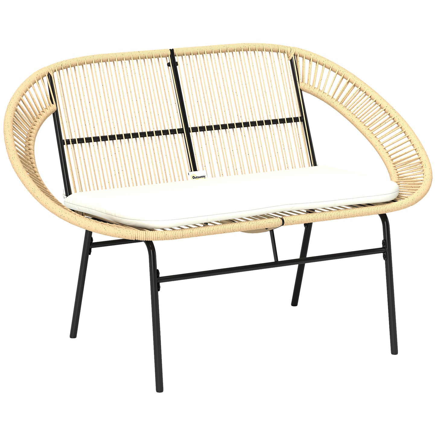Tuinbank – Buitenbank – Parkbank – Balkonbank – Zwart – 2-zits – Weerbestendig Staal – PE-Rattan Design