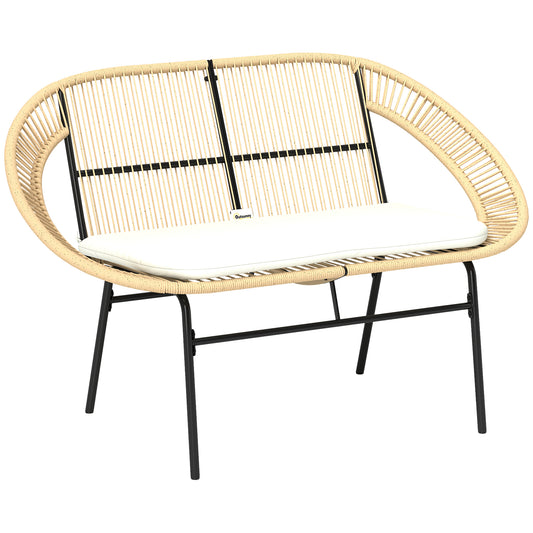 Tuinbank – Buitenbank – Parkbank – Balkonbank – Zwart – 2-zits – Weerbestendig Staal – PE-Rattan Design