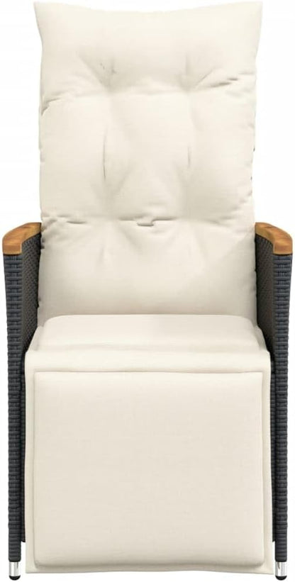 Loungestoel – Tuinstoel – Loungefauteuil – Buitenstoel – Terrasstoel – Verstelbare Rugleuning – Weerbestendig Poly Rattan Zwart met Crème Kussens