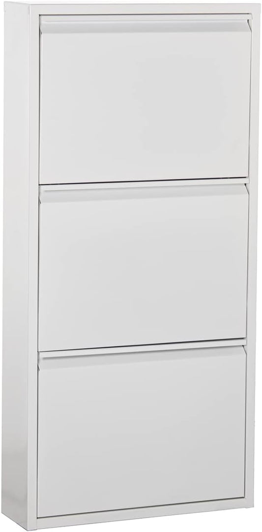 d'casa Metalen schoenenkast met 5 fronten, wit, 50 x 16 x 169 cm.