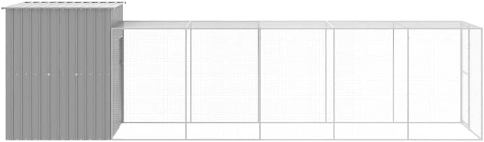 vidaXL Chicken coop with run 165x668x181cm steel light grey - QUORE