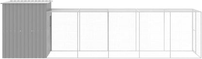 vidaXL Chicken coop with run 165x668x181cm steel light grey - QUORE