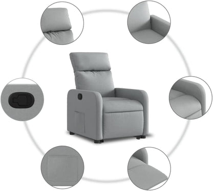 Relaxstoel Met Opstahulp – Tv-Stoel – Ligstoel – Enkelvoudige Relaxstoel – Verstelbare Stoel – Elektrische Opstahulp – Handmatig Kantelsysteem – Lichtgrijze Polyester Stof