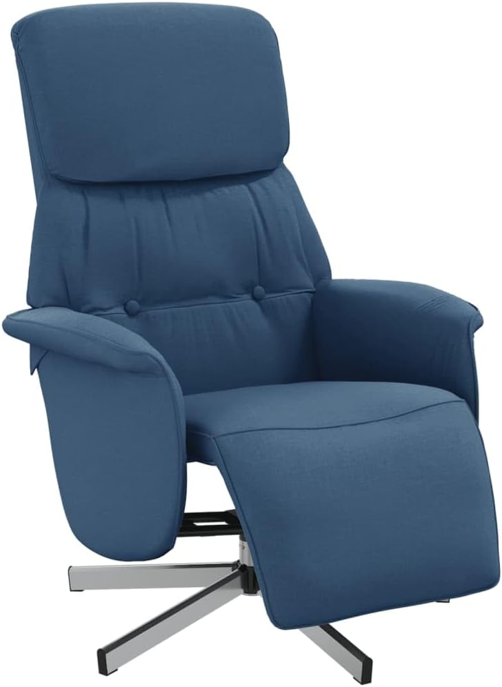 Relaxfauteuil – Verstelbare Fauteuil – Leunstoel – Luie Stoel – Draaifauteuil – Stof Blauw – Met Voetensteun – 360° Draaibaar