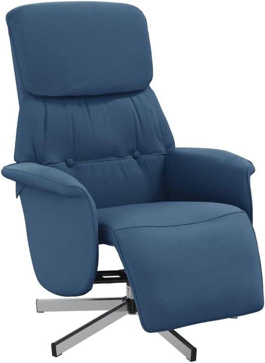 Relaxfauteuil – Verstelbare Fauteuil – Leunstoel – Luie Stoel – Draaifauteuil – Stof Blauw – Met Voetensteun – 360° Draaibaar