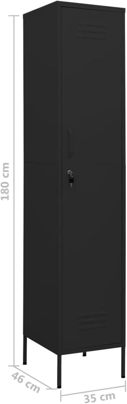 Lockerkast – Werkplaatskast – Metalen Lockerkast – Smalle Opbergkast – Veiligheidskast – Staal – Verstelbare Planken – Zwart 35x46x180 cm