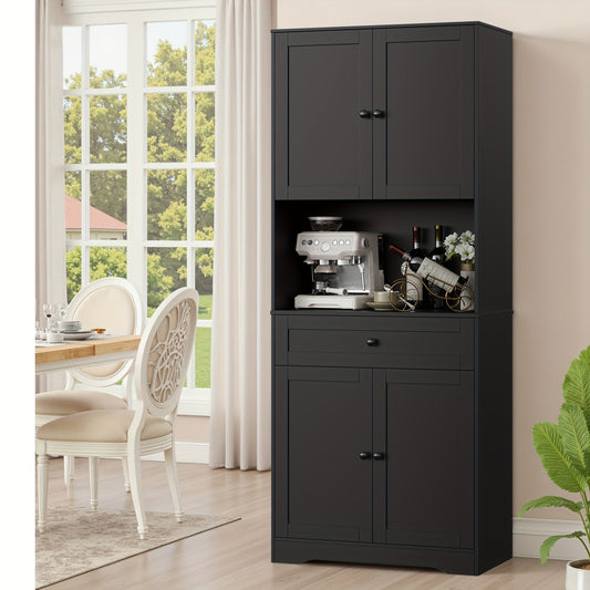 Keukenkast – Keukenmeubel – Opbergkast – Buffetkast – Keukenonderkast – Groot Werkblad – Stevig Hout – Met Laden en Dubbele Deuren – Hoogte 69 cm – Wit met Houtaccent