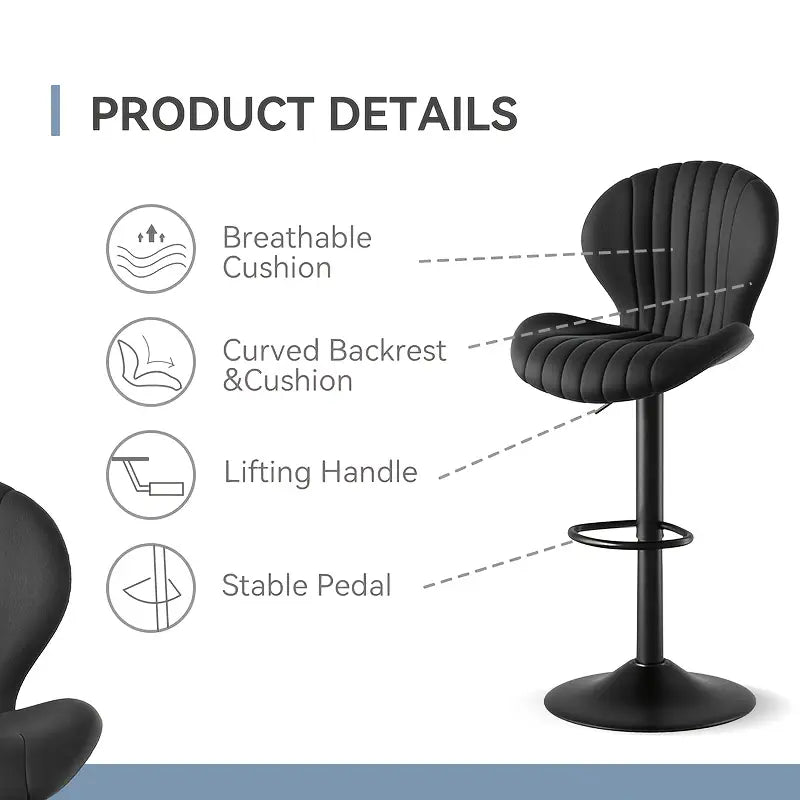 Barkrukken – Barstoelen – Barstoeltjes – Keukenstoelen – Barkruk Set van 2 – Ergonomisch Design – 360° Draaibaar – Verstelbaar – Kunstleren Zitting – Met Rugleuning en Voetsteun – Vintage Stijl – Licht Beige