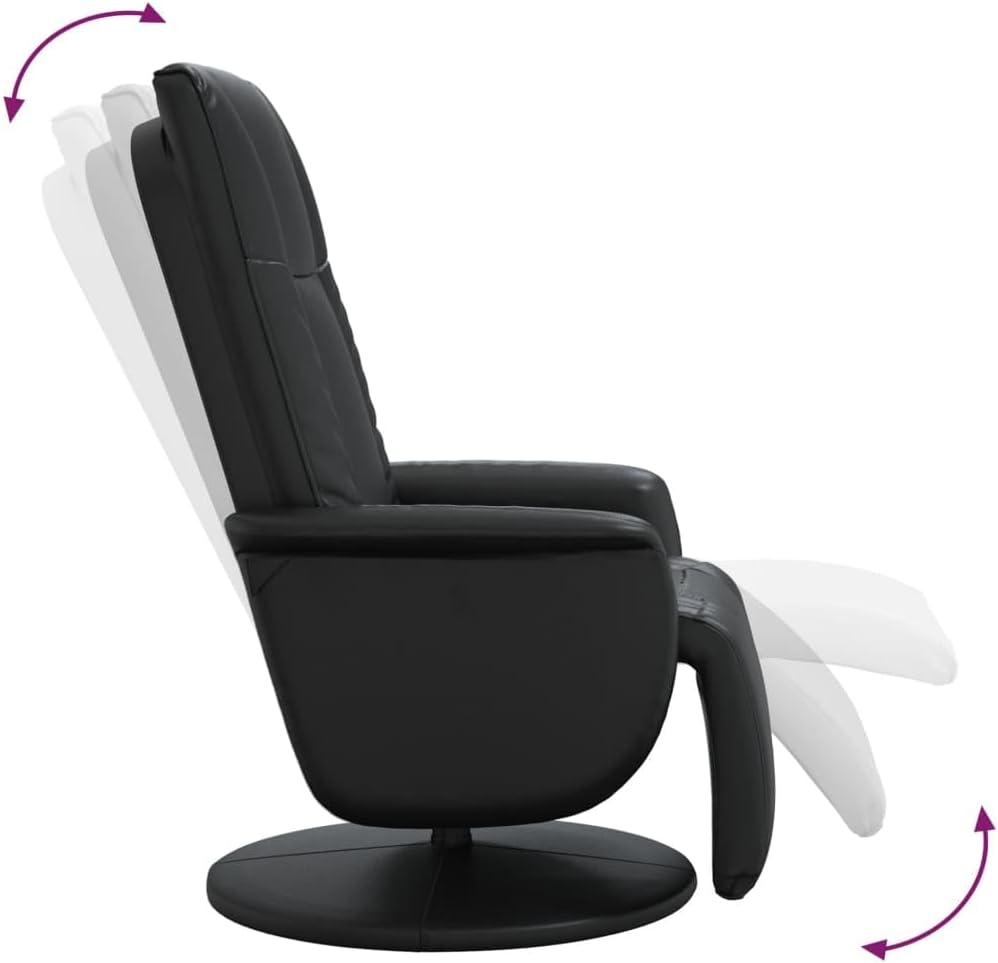 Fauteuil Verstelbaar Met Voetensteun – Relaxfauteuil – Leunstoel – Draaifauteuil – Tv Stoel – Zwart Kunstleer – 360 Graden Draaibaar – Stevig Multiplex Frame
