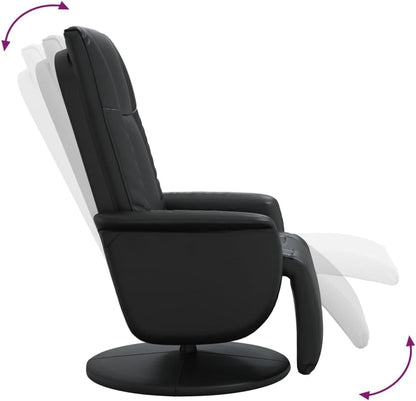 Fauteuil Verstelbaar Met Voetensteun – Relaxfauteuil – Leunstoel – Draaifauteuil – Tv Stoel – Zwart Kunstleer – 360 Graden Draaibaar – Stevig Multiplex Frame