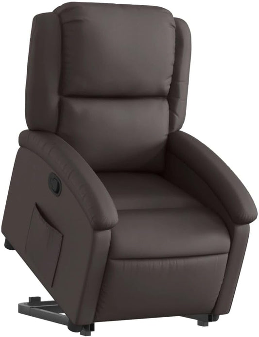 Relaxstoel – Verstelbare Fauteuil – Sta Op Stoel – Elektrische Liftstoel – Donkerbruin Echt Leer – Elektrische Liftfunctie – Echt Leren Bekleding
