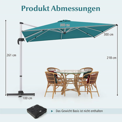 Vierkante Parasol – Tuinparasol – Terrasparasol – Balkonparasol – Marktparasol – 300x300 cm – 360° Draaibaar Met Kantelfunctie – Water- en UV-Bestendig Polyester Doek – Blauw