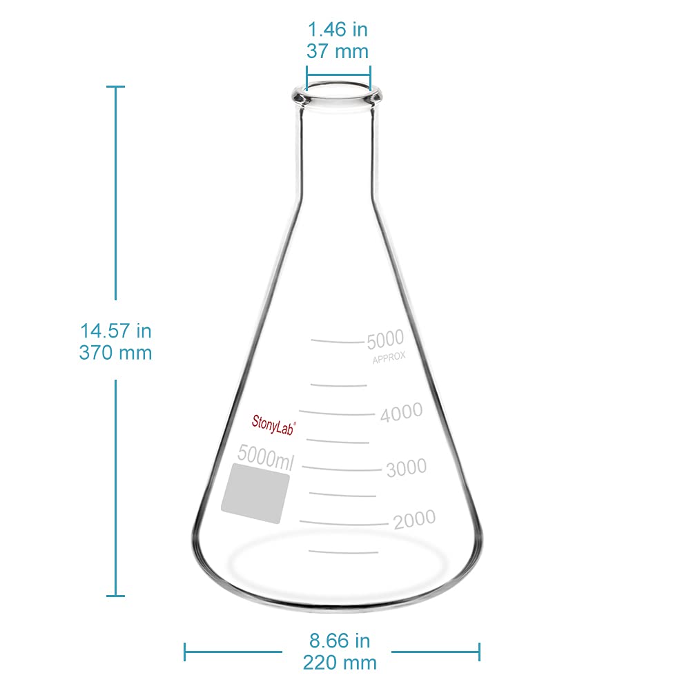 stonylab (1 Stuk) 5000 ml Erlenmeyer Glazen Kolven met Smalle Mond en Stevige Rand, 5 L (5 Liter)