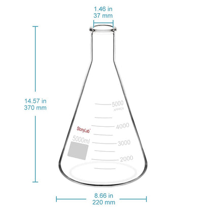 stonylab (1 Stuk) 5000 ml Erlenmeyer Glazen Kolven met Smalle Mond en Stevige Rand, 5 L (5 Liter)
