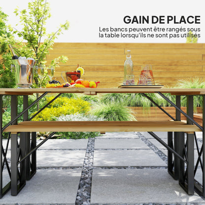 Houten Picknicktafel – Tuinset – Buitentafel – Terrasmeubel – Eettafel – 160 cm Met Parasolgaten – Stevig Stalen Frame