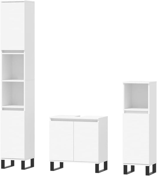 vidaXL 3 Piece Bathroom Cabinet Set Wood White, Bathroom Cabinet Set, Bathroom Furniture Set, Bathroom Cabinet, Bathroom Cabinets Set, Furniture Set, Bathroom Set, Cabinet - QUORE