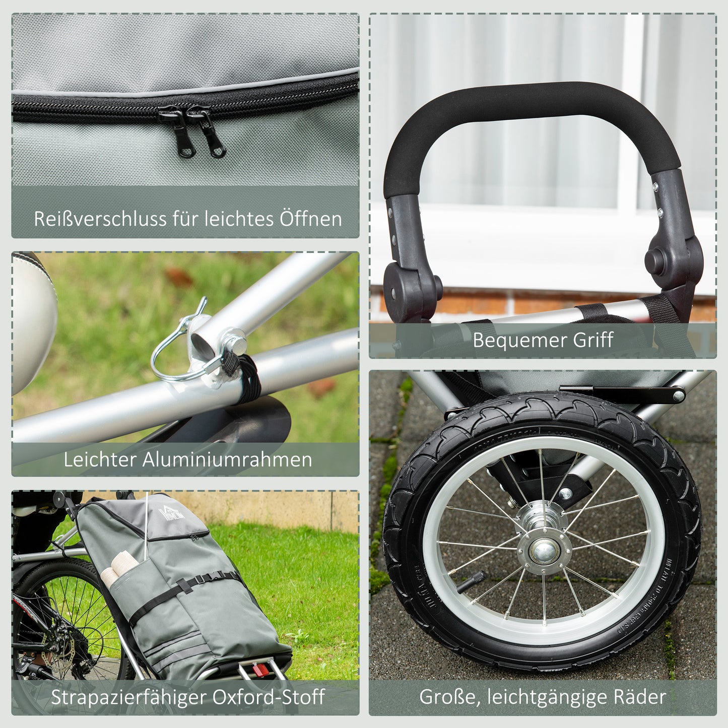 Fietskar – Fietsaanhanger – Winkelwagen – Aanhangwagen – Bolderwagen – Aluminium Frame – Waterafstotende Oxford Tas – Opvouwbaar – Max 24,3 kg – 53x43x110 cm – Grijs/Zilver