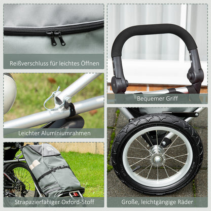 Fietskar – Fietsaanhanger – Winkelwagen – Aanhangwagen – Bolderwagen – Aluminium Frame – Waterafstotende Oxford Tas – Opvouwbaar – Max 24,3 kg – 53x43x110 cm – Grijs/Zilver
