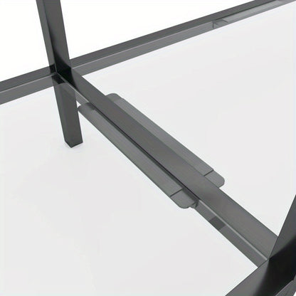 Elegant Transparent Tempered Glass Wall Table, 219.71cm x 34.8cm x 75.18cm - Sleek Modern Design with X-Shaped Metal Frame, Spacious Display Shelf for Living Room, Bedroom, Office - Minimalist & Contemporary Style, Aesthetic