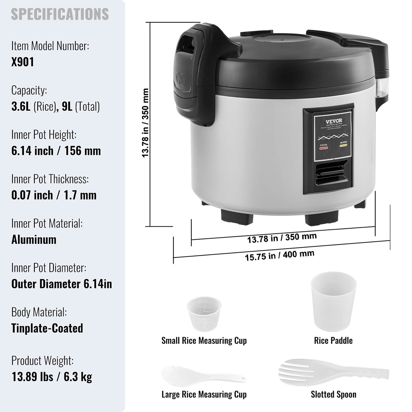 Rijstkoker – Elektrische Rijstkoker – Professionele Rijstkoker – Grote Rijstkoker – Horeca Rijstkoker – 9 Liter Capaciteit – 430 Roestvrij Staal & 3D Verwarming