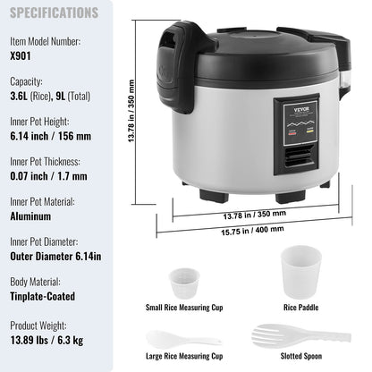 Rijstkoker – Elektrische Rijstkoker – Professionele Rijstkoker – Grote Rijstkoker – Horeca Rijstkoker – 9 Liter Capaciteit – 430 Roestvrij Staal & 3D Verwarming