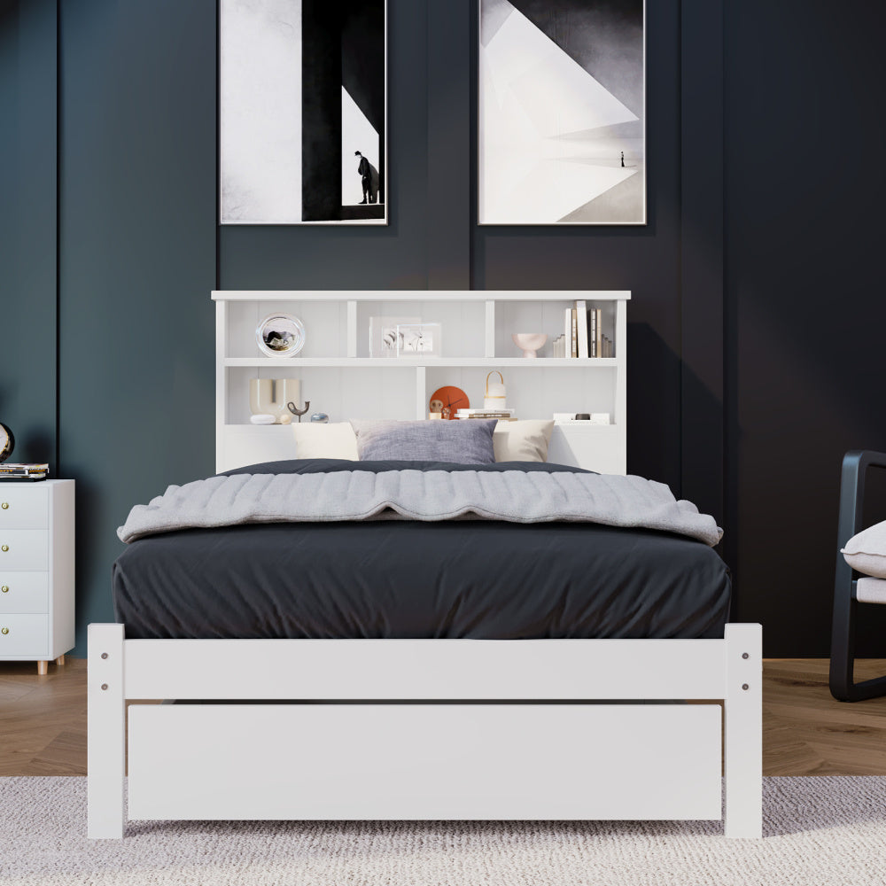Eenpersoonsbed – Bed met Opberglades – Opbergbed – Slaapbed – Kinderbed – 90x200 cm – Wit – Stevige Lattenbodem – Ruime Lades