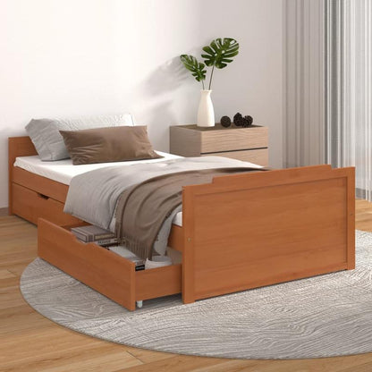 Bedframe – Bedbodem – Slaapbank – Eenpersoonsbed – Logeerbed – Massief Dennenhout – Ingebouwde Opberglades – Montagesysteem Zonder Gereedschap – 90x200 cm – Minimalistisch Design