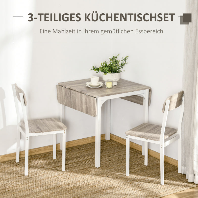 3-Delige Eettafelset – Inklapbare Tafel – Eetkamerset – Bistroset – Compacte Stoelenset – Natuurlijk Kleurontwerp – Stalen Frame – Ruimtebesparend Ontwerp