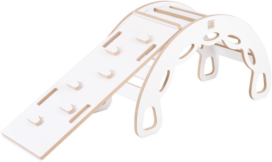 MISIOO Rocker Rocker For Children - Baby Rocker With Rounded Edges For Safety - White MDF - Laminated Surface - Incl. Climbing Wall/Slide/Cushion - 90x41x50cm - Rocker Baby - QUORE