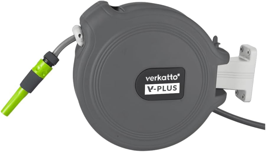 MIVOS Wandgemonteerde slanghaspel 20 m + 2 m - Automatische tuinslanghaspel - slangbox met sproeikop - Flexibele besproeiing voor tuinen