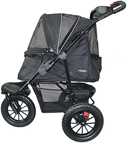 PETIQUE Chinook Zwart | Luxe hondenwandelwagen | Vouwen met één hand | 12" Eva-banden voor en achter voor extra comfort | Reflecterende binding | Houdt huisdier tot 23 kg | Dierendrager